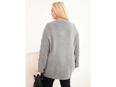 Dámský svetr Plus Size s copánkovým vzorem šedý 2