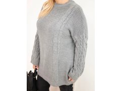 Dámský svetr Plus Size s copánkovým vzorem šedý 3