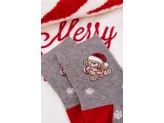 Dámské vánoční ponožky sněhové vločky medvěd v&nbsp;čepici Santa Claus tmavě šedé 1