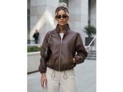 Dámská kožená bunda bomber TY5596 hnědá - FashionStreet