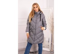 Zimní bunda s límcem a kapucí šedá