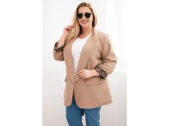 Dámská bunda Plus Size s podšívkou v leopardím vzoru camelová