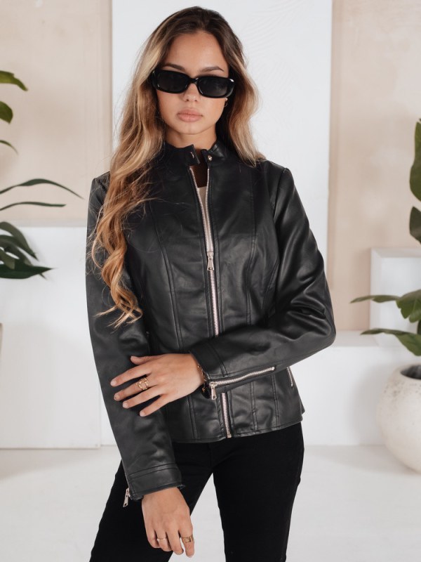 Dámská kožená bunda TY5202 černá - FashionStreet