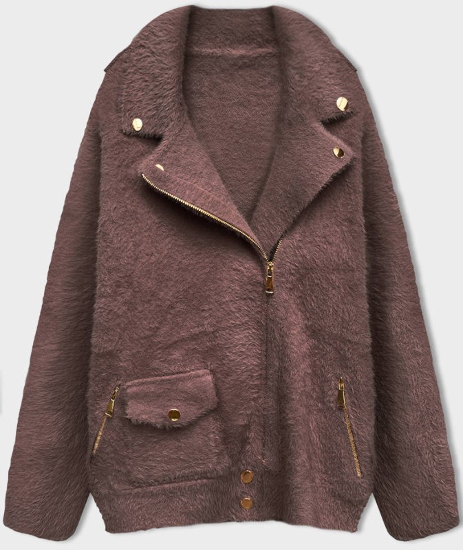 Krátká vlněná bunda typu "alpaka" v čokoládové barvě (553) - bundy