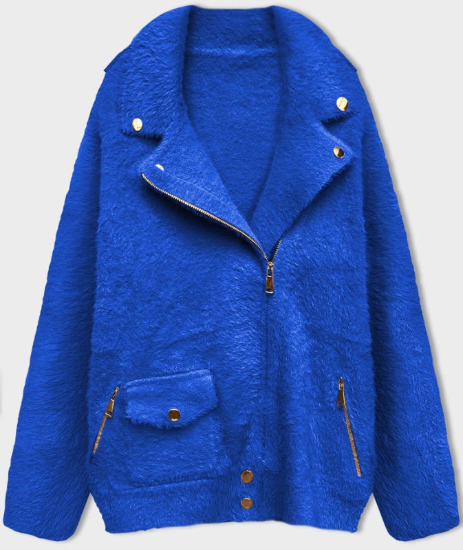 Krátká vlněná bunda typu "alpaka" v chrpové barvě (553)