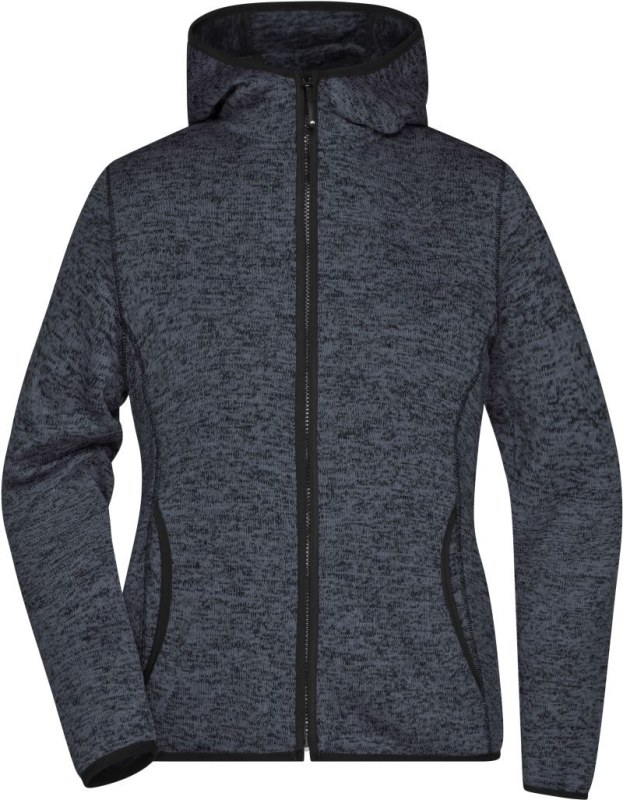 Daiber JN 588 Dámská pletená fleecová bunda s kapucí 02.0588 dark melange/black
