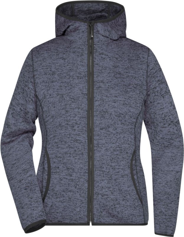 Daiber JN 588 Dámská pletená fleecová bunda s&nbsp;kapucí 02.0588 denim melange/black - Dámské oblečení bundy
