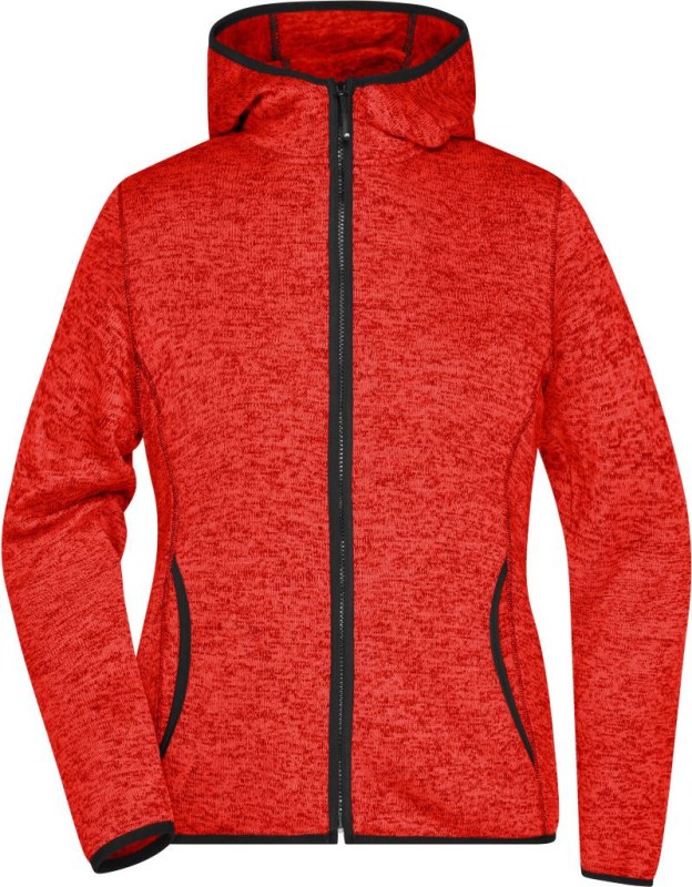 Daiber JN 588 Dámská pletená fleecová bunda s kapucí 02.0588 red melange/black