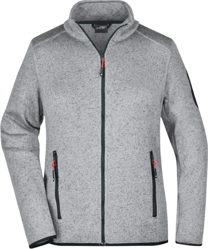 Daiber JN 761 Dámská pletená fleecová bunda 02.0761 light grey melange/red - Dámské oblečení bundy