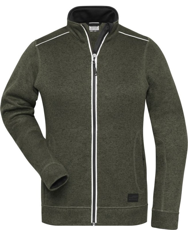 Daiber JN 897 Dámská pracovní pletená fleece bunda - Solid 02.0897 olive melange/black