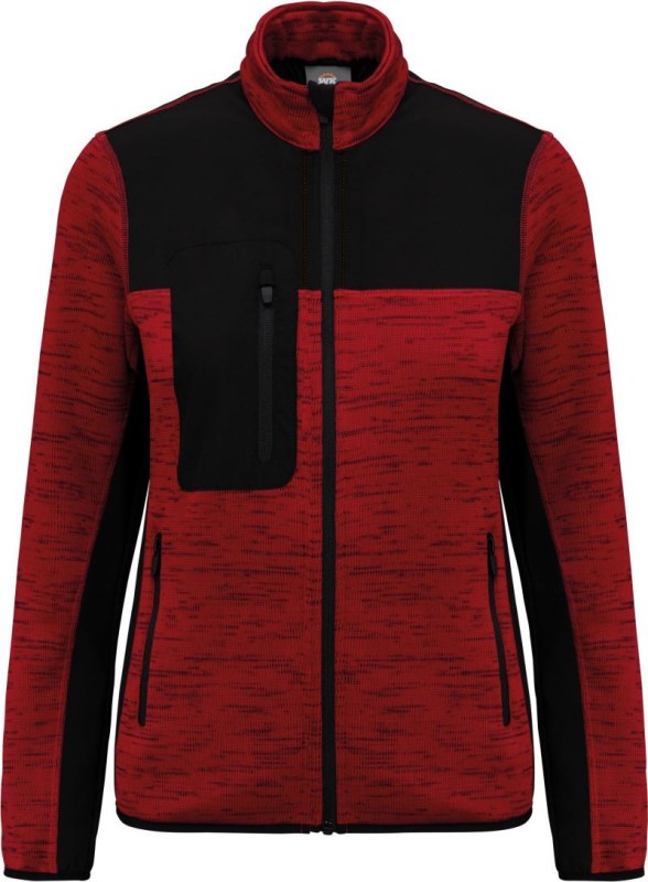 WK WK 9109 Dámská pracovní pletená fleecová bunda 20.9109 red melange/black