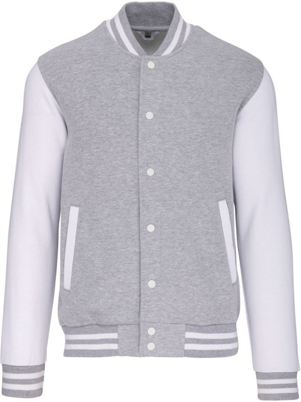 Kariban K 497 Unisex college bunda "Teddy" 20.K497 oxford grey/white - Dámské oblečení bundy