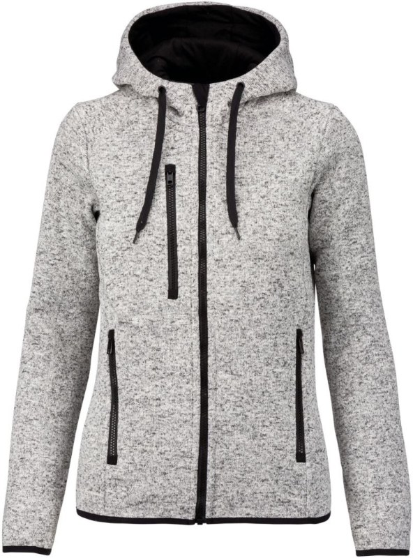 Kariban ProAct PA 366 Dámská pletená fleecová bunda s&nbsp;kapucí 20.P366 light grey melange - Dámské oblečení bundy