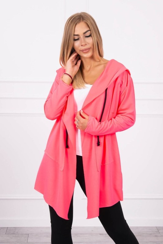 Volná bunda s kapucí růžová neonová - Dámské oblečení bundy