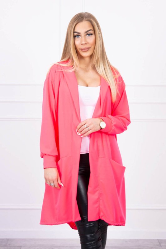 Bunda oversize s kapucí růžová neonová - Dámské oblečení bundy