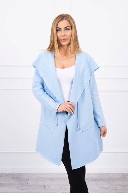 Volná bunda s kapucí v modré barvě