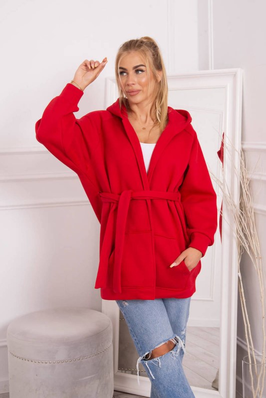 Zateplená bunda do pasu červené barvy - Dámské oblečení bundy