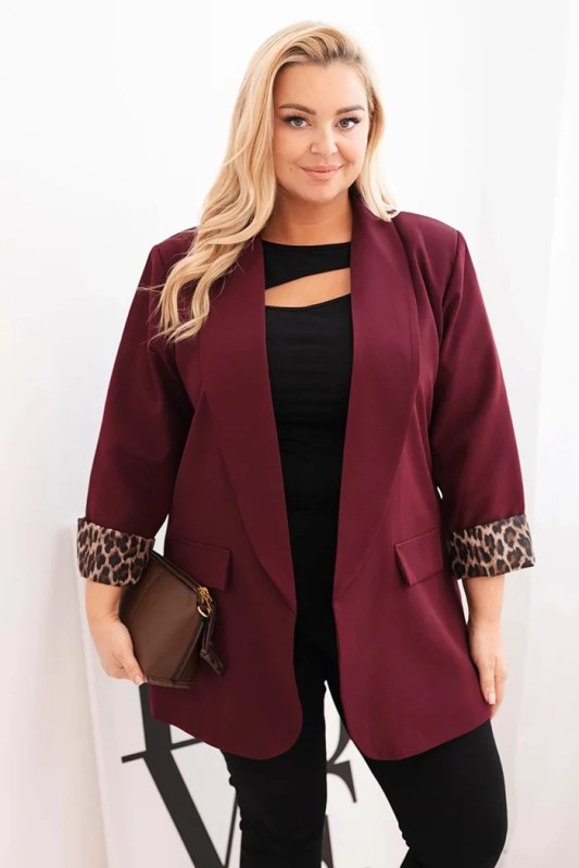 Dámská bunda Plus Size s podšívkou v leopardím vzoru švestková