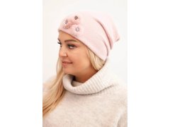 Dámská čepice s ozdobnými chlupatými květinami elegantní černá