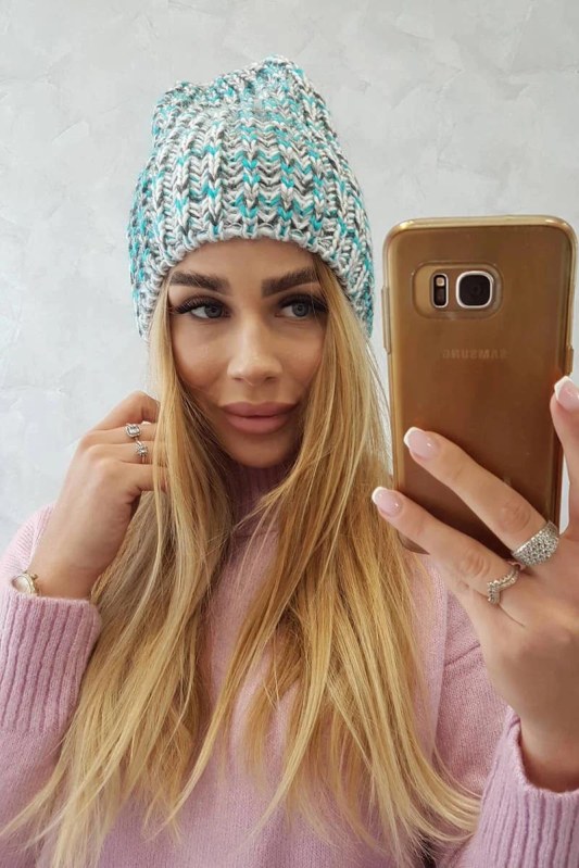 Dámská čepice Lora K312 tyrkysová+šedá