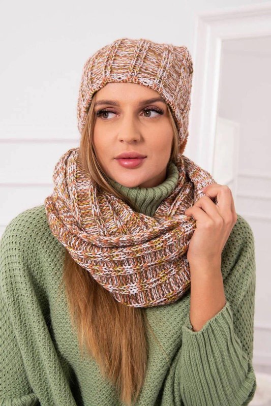 Dámský fleecový set 4 Seasons K263 camel+white - Dámské oblečení doplňky Čepice a&nbsp;klobouky