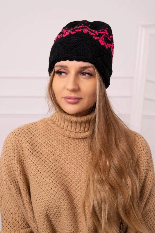 Dámská čepice Kira K374 black+pink