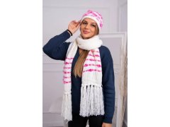 Dámská souprava se šátkem Anika K304 ecru+fuchsia