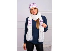 Dámská souprava se šátkem Anika K304 ecru+violet