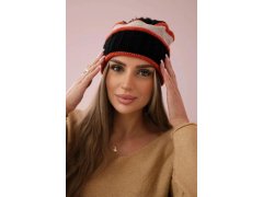 Dámská čepice Kinga K297 černá+tmavě růžová+béžová