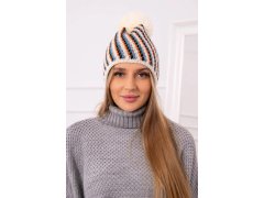 Dámská čepice s bambulí Hanna K328 ecru