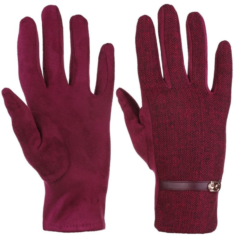 Dámské módní rukavice Elegance RRD12000-029 vínové se vzorem - Moraj - Dámské oblečení doplňky čepice, rukavice a šály
