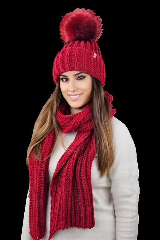 Komplet čepice a šála Hat&Scarf K.23.211.21 tmavě červená - Kamea