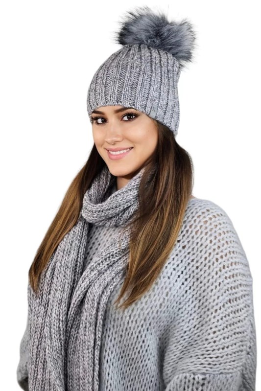 Komplet čepice a&nbsp;šála K.22.261.05 Světle šedý - Kamea - Dámské oblečení doplňky čepice, rukavice a&nbsp;šály