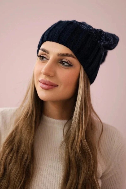 Milano fleecová čepice K203 navy blue melange+green - Dámské oblečení doplňky čepice, rukavice a&nbsp;šály