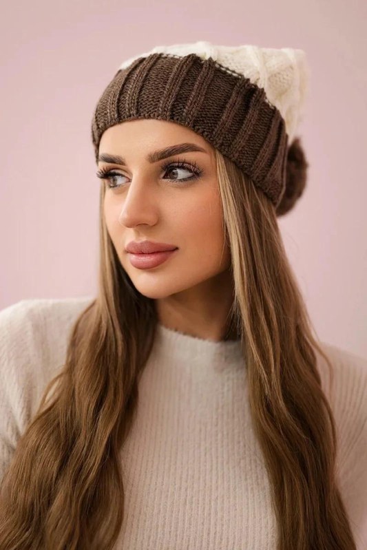 Milano fleecová čepice K203 ecru+mocca - Dámské oblečení doplňky čepice, rukavice a&nbsp;šály