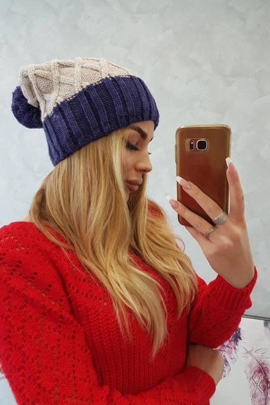 Milano fleecová čepice K203 light beige+violet - Dámské oblečení doplňky čepice, rukavice a&nbsp;šály