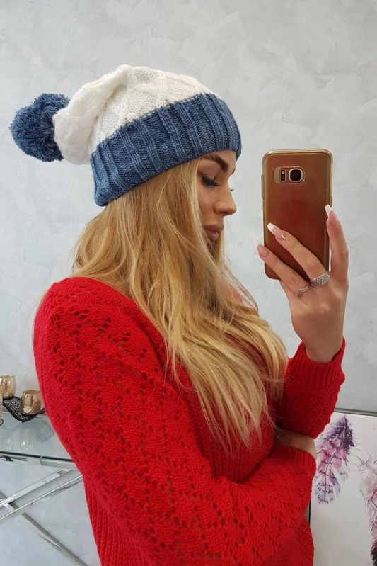 Milano fleecová čepice K203 ecru+jeans - Dámské oblečení doplňky čepice, rukavice a&nbsp;šály