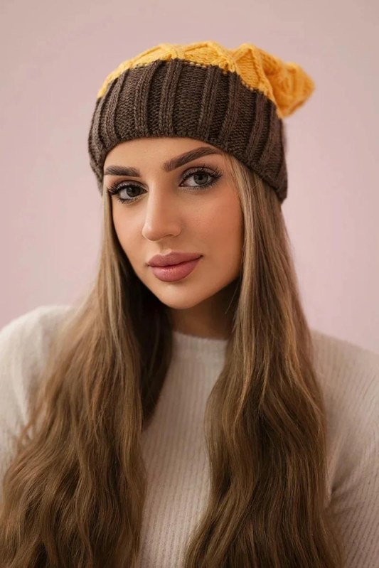 Milano fleecová čepice K203 žlutá+mocca - Dámské oblečení doplňky čepice, rukavice a&nbsp;šály