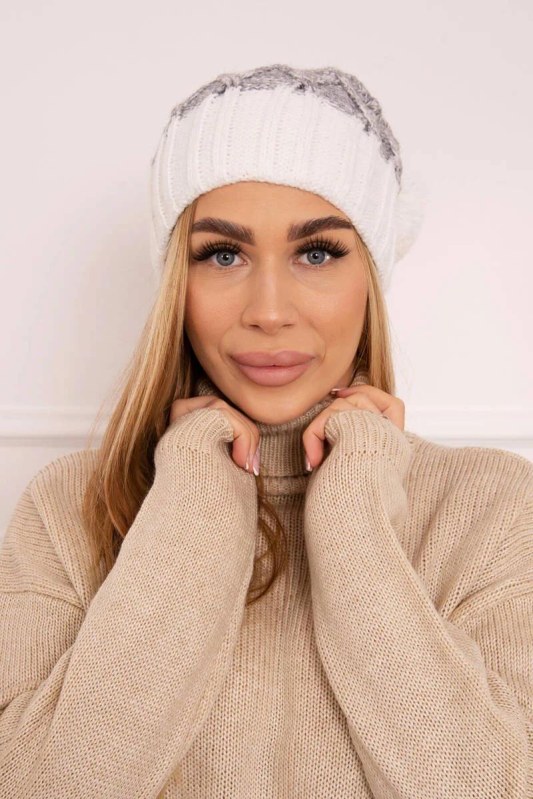 Milano fleecová čepice K203 grey melange+ecru - Dámské oblečení doplňky čepice, rukavice a&nbsp;šály