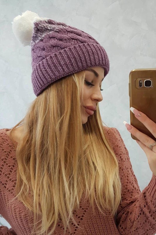 Fleecová čepice Ilona K218 fialová+bílá