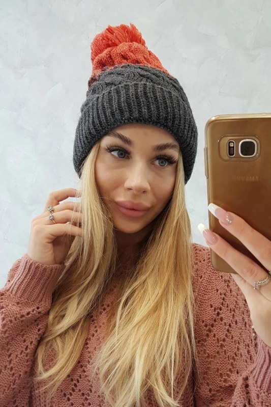 Fleecová čepice Ilona K218 graphite+red - Dámské oblečení doplňky čepice, rukavice a&nbsp;šály