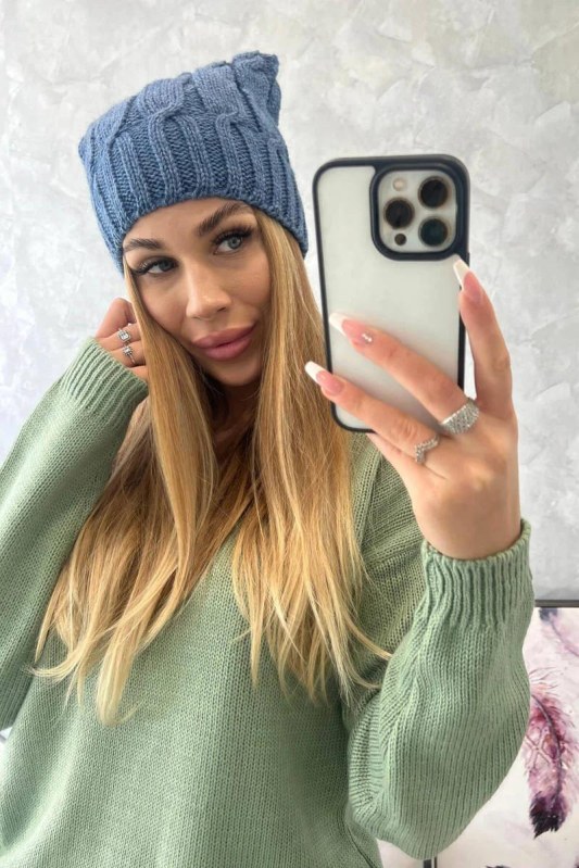 Fleecová čepice Iwona K221 denim - Dámské oblečení doplňky čepice, rukavice a&nbsp;šály