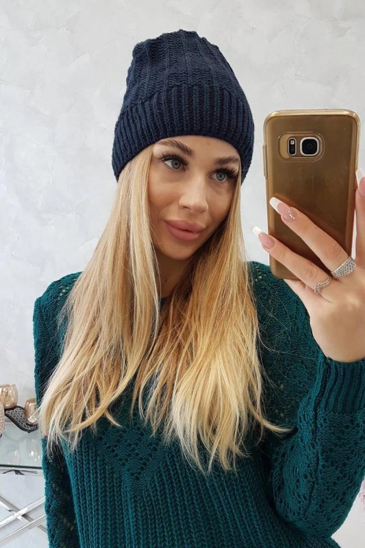 Fleecová čepice Anna K238 navy blue - Dámské oblečení doplňky čepice, rukavice a&nbsp;šály