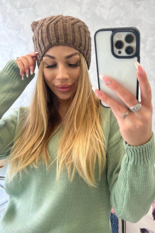 Fleecová čepice Paulina K227 mocca - Dámské oblečení doplňky čepice, rukavice a&nbsp;šály