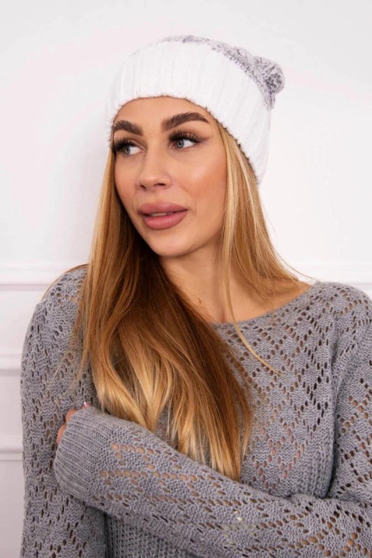 Paris fleecová čepice K213 bílá+šedá - Dámské oblečení doplňky čepice, rukavice a&nbsp;šály