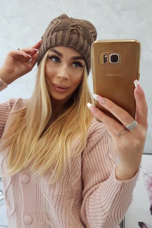 Fleecová čepice Sylwia K244 mocca - Dámské oblečení doplňky čepice, rukavice a&nbsp;šály