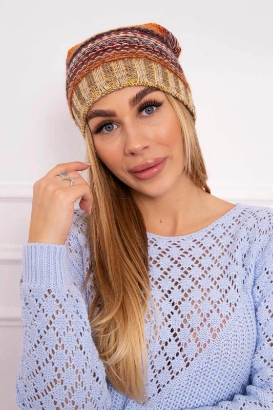 Krystyna fleecová čepice K207 hnědá+béžová - Dámské oblečení doplňky čepice, rukavice a&nbsp;šály