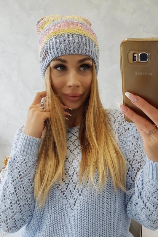 Fleecová čepice Patrycja K254 pink+blue - Dámské oblečení doplňky čepice, rukavice a&nbsp;šály