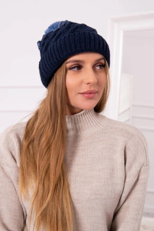 Fleecová čepice Ilona K218 navy blue+jeans - Dámské oblečení doplňky čepice, rukavice a&nbsp;šály