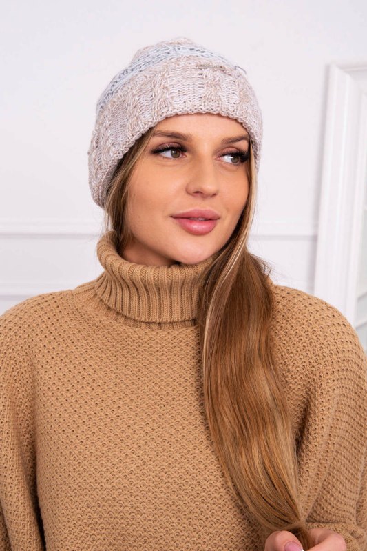 Pola fleecová čepice K267 šedá+béžová